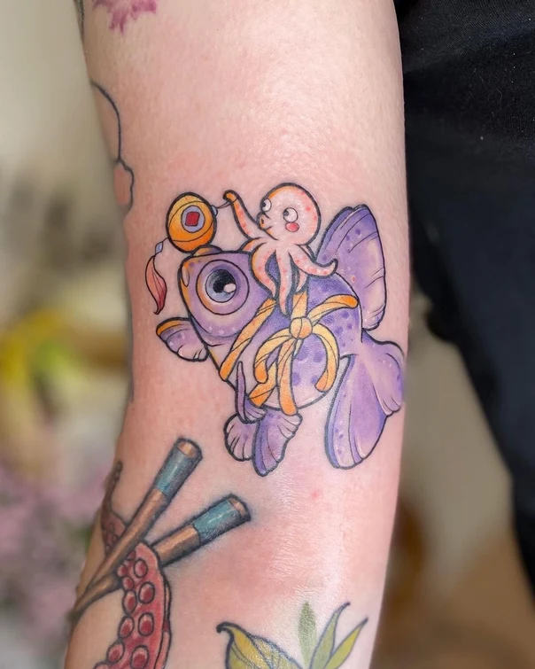 Illustrative Fish, Octopus tattoo on Forearm