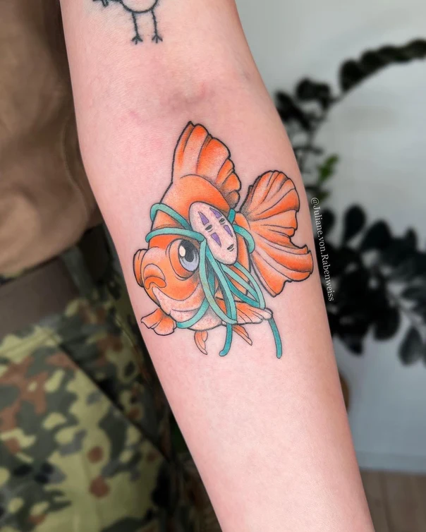 Illustrative Fish, Anime tattoo on Forearm