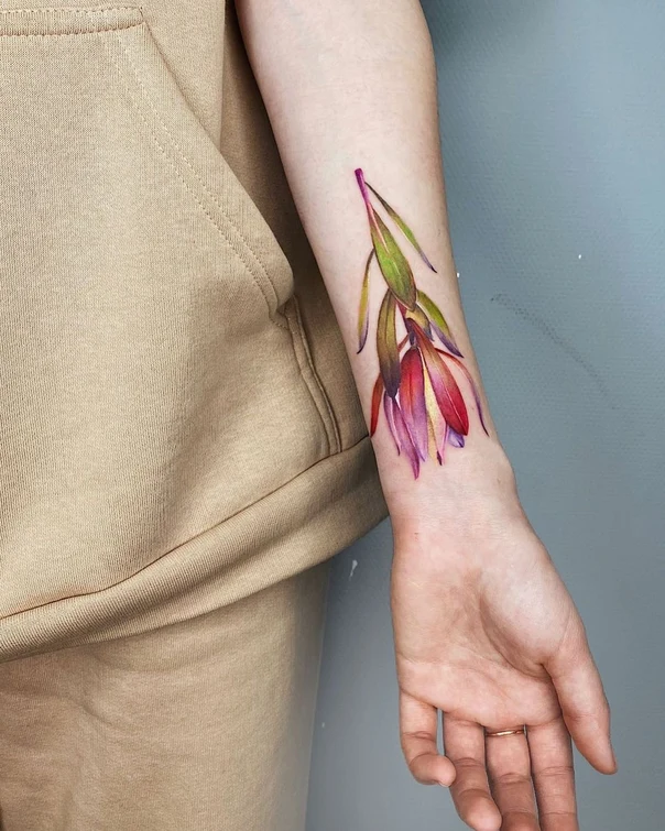 Watercolor Flower, Leaves tattoo on Forearm