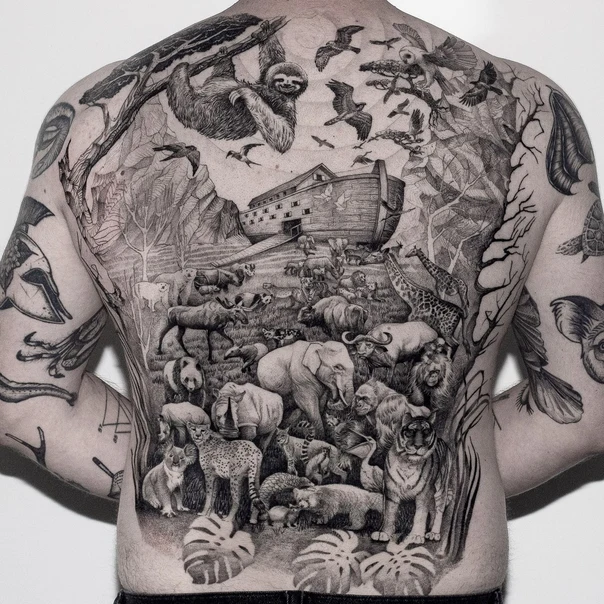 Sketch Animals, Ark tattoo on Full Back