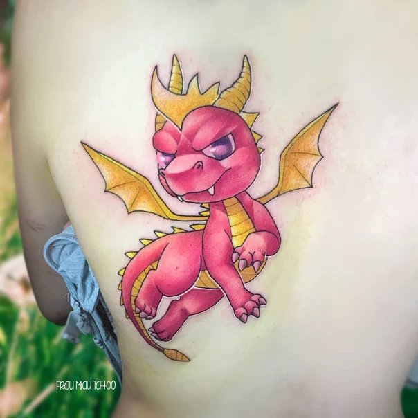 Cartoon Dragon tattoo on Upper Back