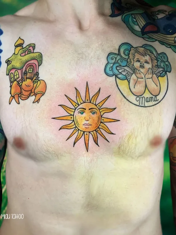 male color illustrative 纹身 在 chest #56287 | 纹身师 Frau Miau Tattoo