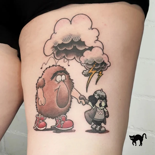 Cartoon Characters, Cloud tattoo on Thigh