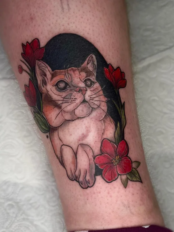 color illustrative tattoo auf calf #56298 | Tätowierer Lisa Rosenfeld