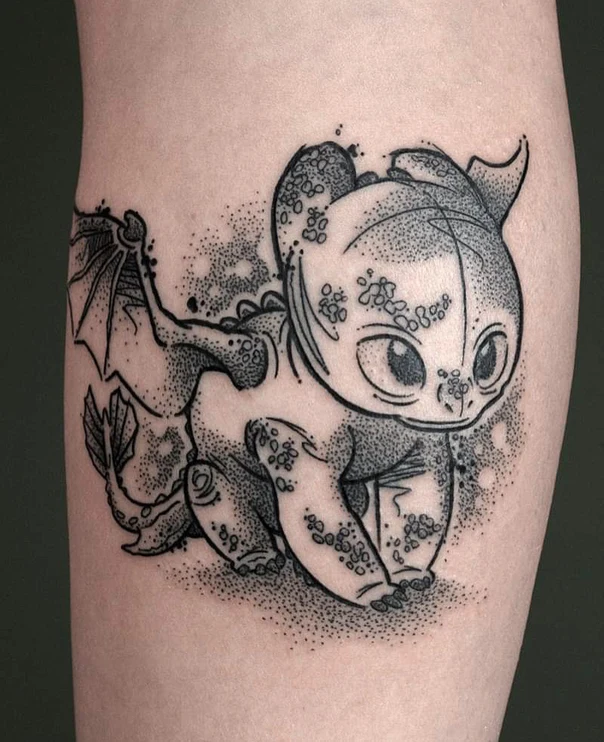 Dotwork Dragon tattoo on Thigh