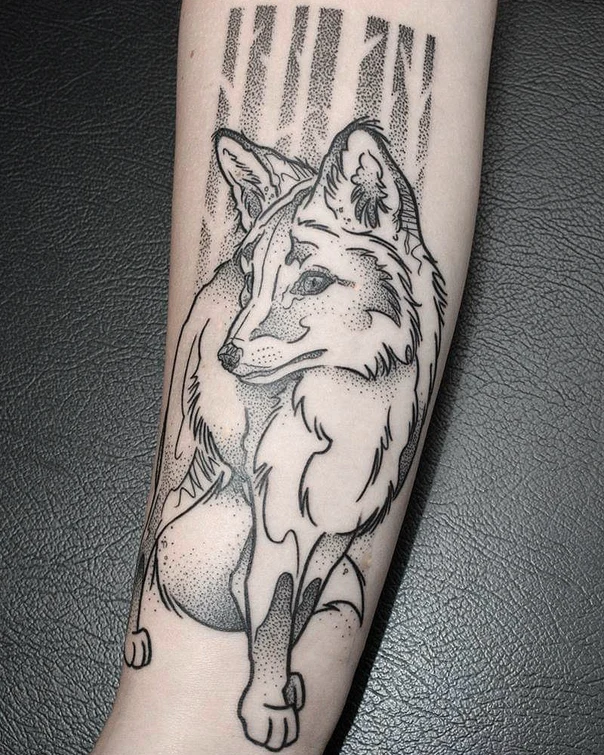 Linework Fox, Forest tattoo on Forearm