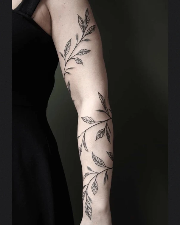 Linework Leaves, Branches tattoo on Forearm