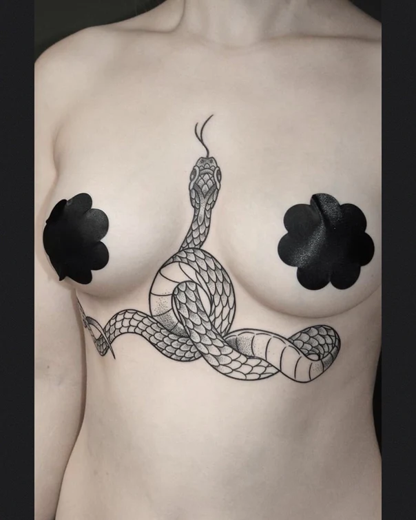 Linework Snake tattoo on Chest