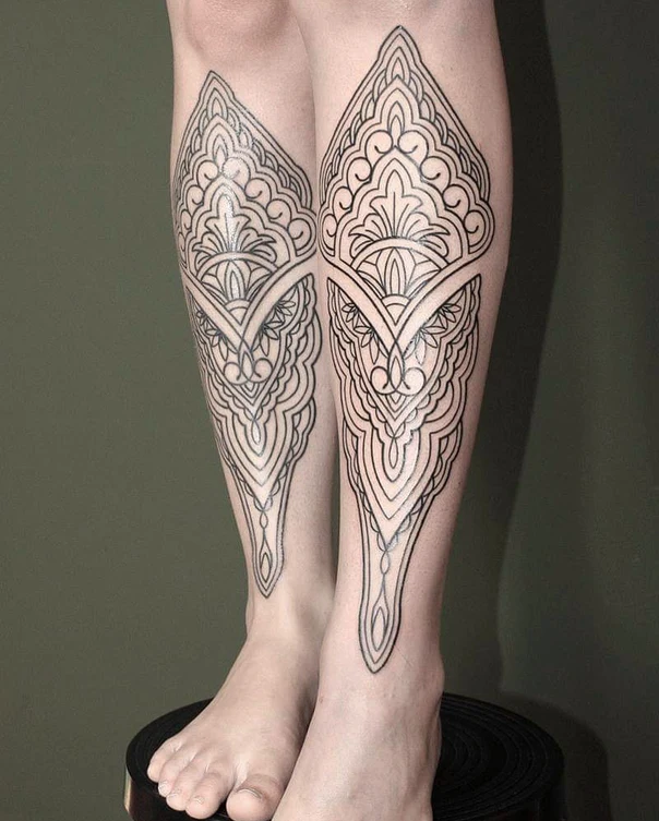 Ornamental Mandala, Geometric tattoo on Calf
