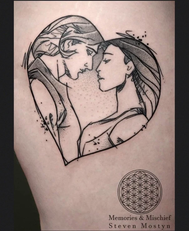 Linework Heart, Couple tattoo on Thigh