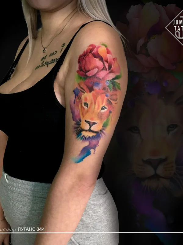 female color watercolor tattoo on upper arm #56484 | Tattoo Artist Сергей Луганский