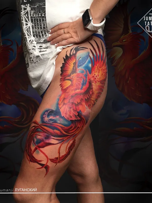 color realism tattoo on thigh #56486 | Tattoo Artist Сергей Луганский