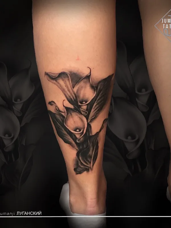 black and grey realism tattoo on calf #56485 | Tattoo Artist Сергей Луганский