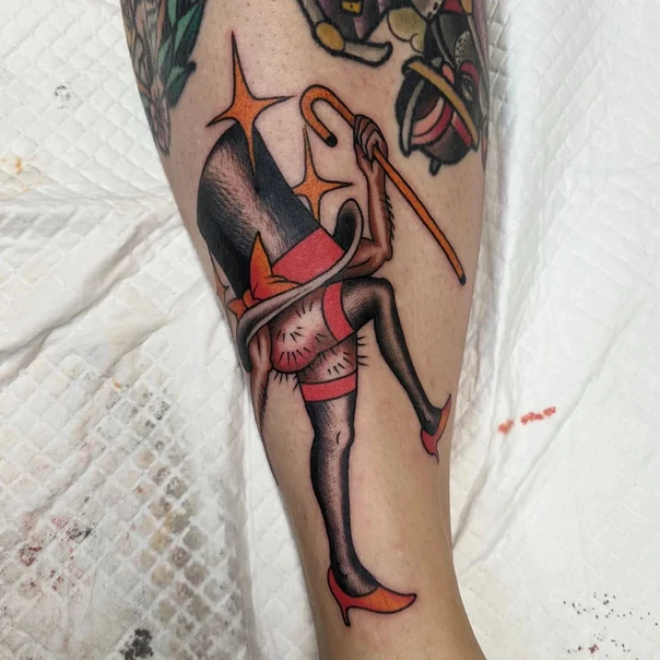 Old School Legs, Hat tattoo on Calf