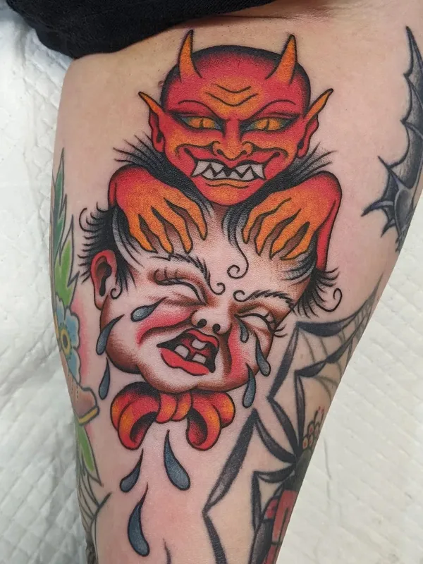 color traditional Tatuaggio su thigh #56649 | Tatuatore Mike Baker