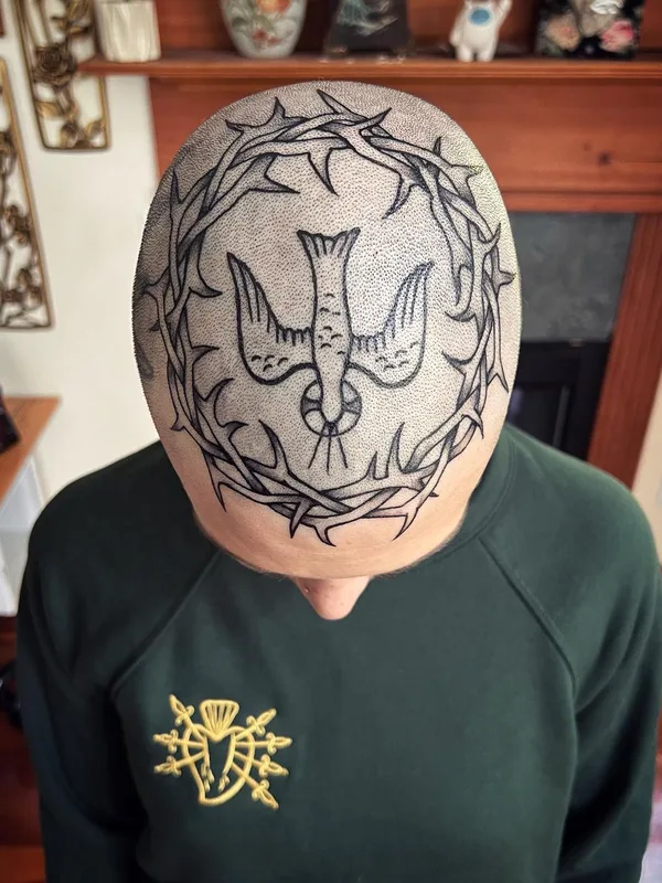 male black linework tatuaje en head #56682 | Tatuador Pauly Lingerfelt
