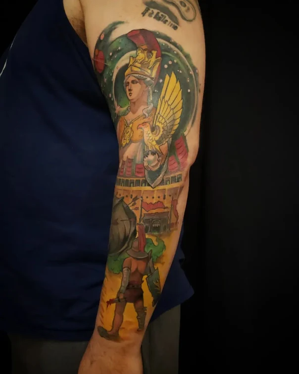 Illustrative Roman, Gladiator tattoo on Full Sleeve