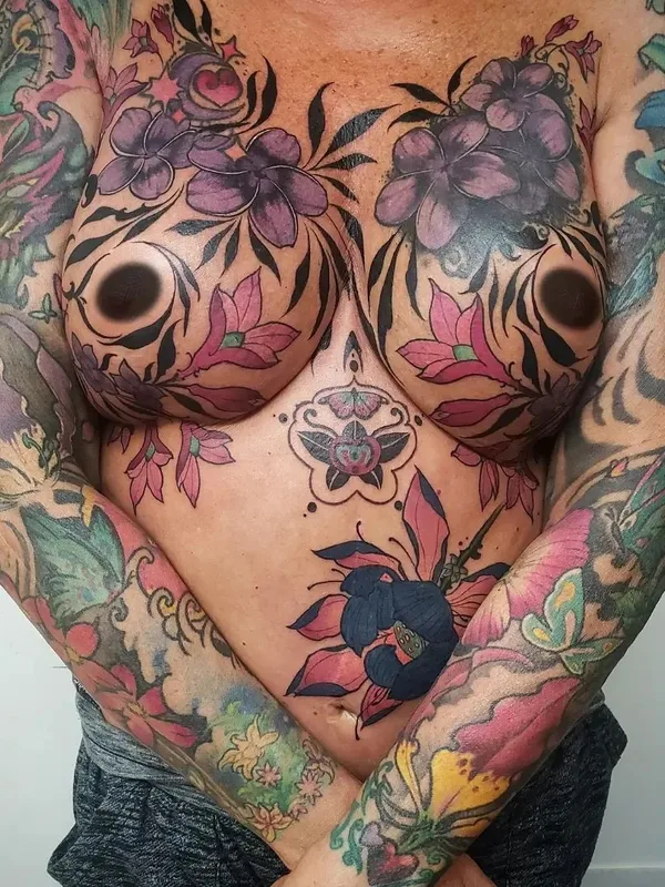 female color illustrative tatouage sur chest #56720 | Artiste tatoueur Adam Montegut