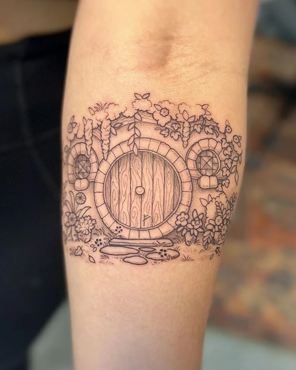 Sketch Door, Flowers tattoo on Forearm