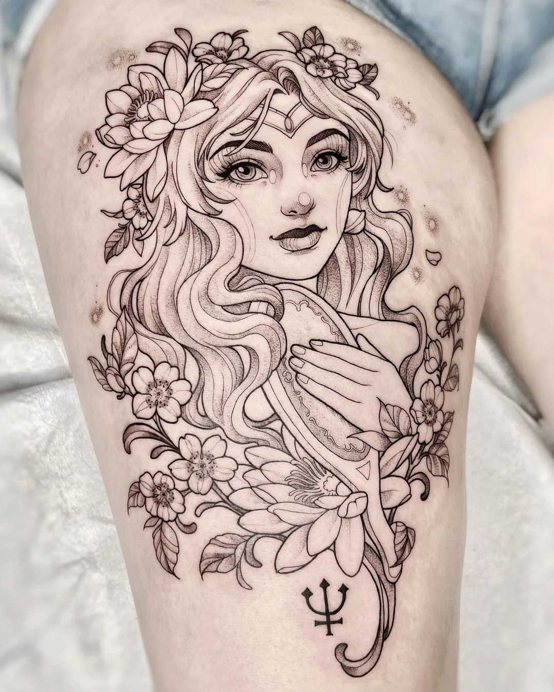 graphics portrait of girl tattoo by @lordenstein_art