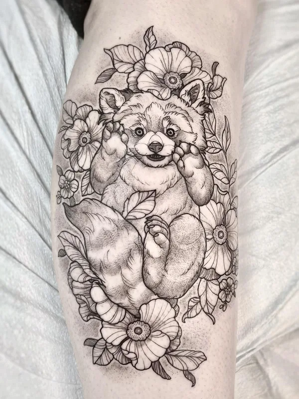 black and grey blackwork tattoo auf calf #56781 | Tätowierer Maret Brotkrumen