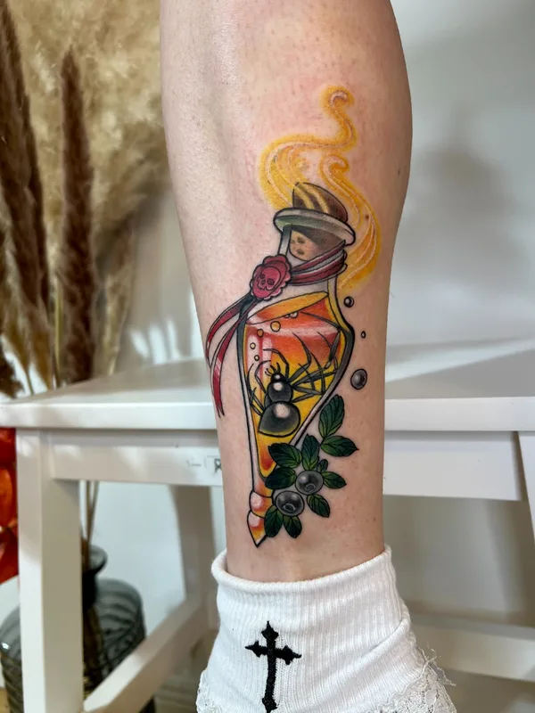 color illustrative tattoo auf calf #56821 | Tätowierer Iryna Yanovska