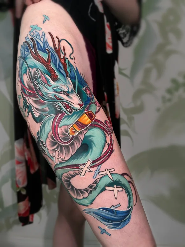 color japanese tattoo auf thigh #56820 | Tätowierer Iryna Yanovska