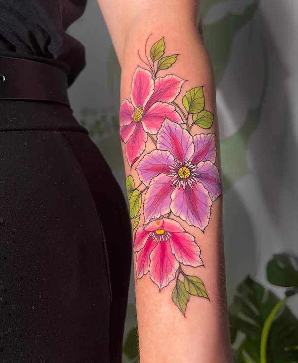 Illustrative Flowers, Leaves tattoo on Forearm