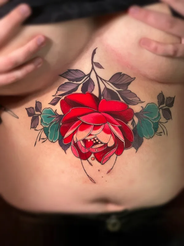 female color neo traditional tattoo auf sternum #56817 | Tätowierer Iryna Yanovska