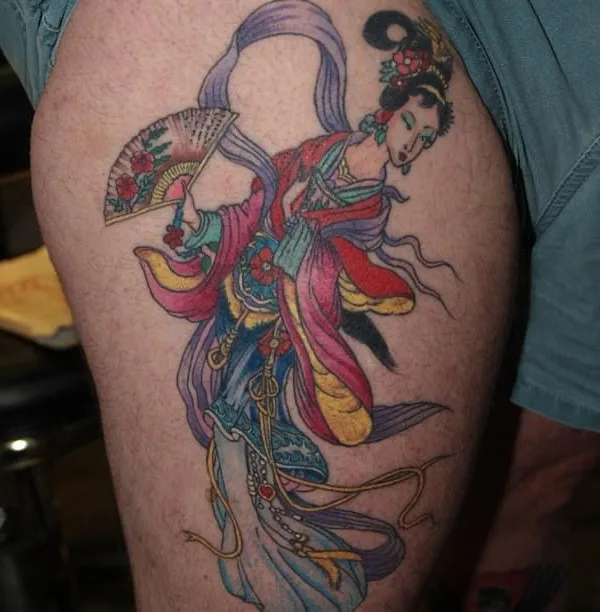 color japanese tatuaje en thigh #56828 | Tatuador Richie Montgomery