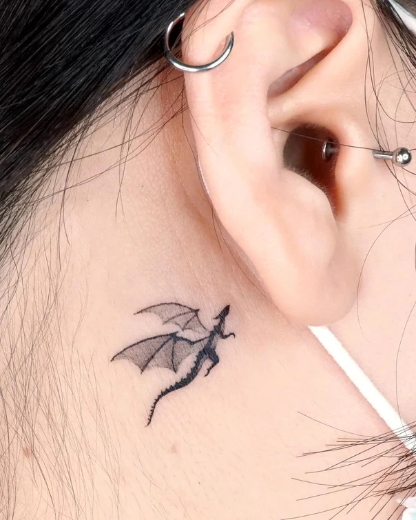 Linework Dragon tattoo on Back of Neck