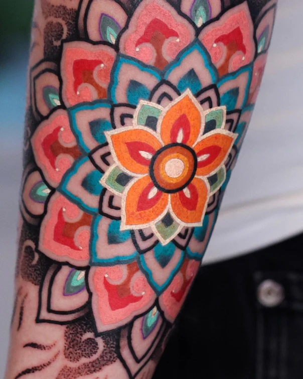 Ornamental Mandala, Flower tattoo on Forearm