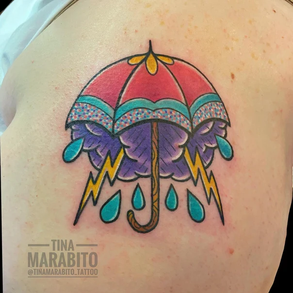 Traditional Umbrella, Cloud tattoo on Shoulder Blade