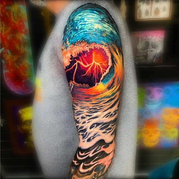 Realism Wave, Lightning tattoo on Full Sleeve
