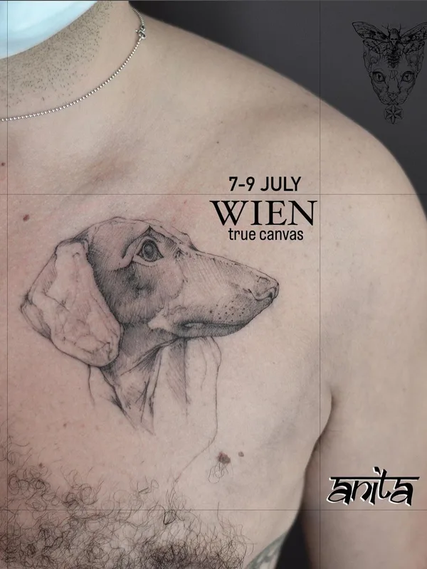 male black and grey sketch 纹身 在 chest #57208 | 纹身师 Anita Rossi