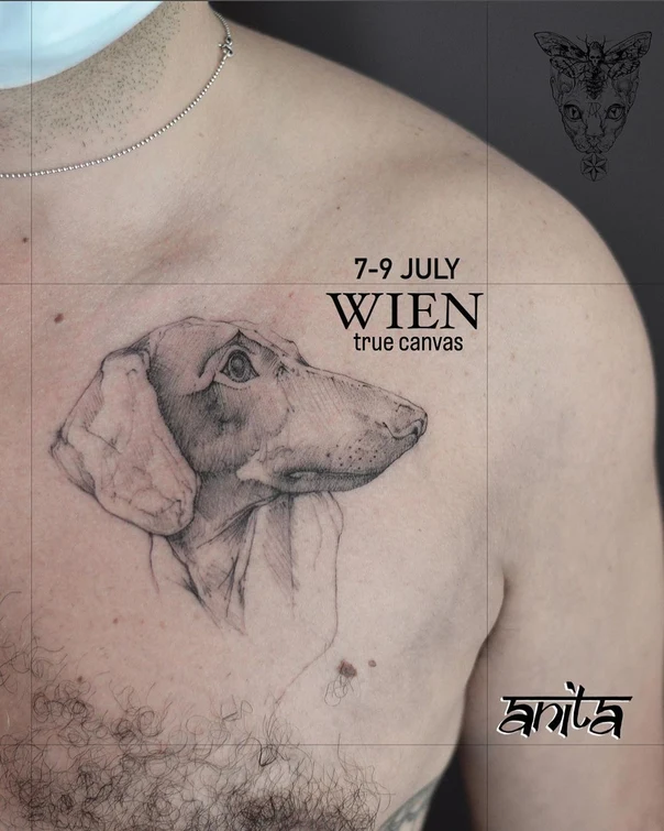 Sketch Dog tattoo on Chest