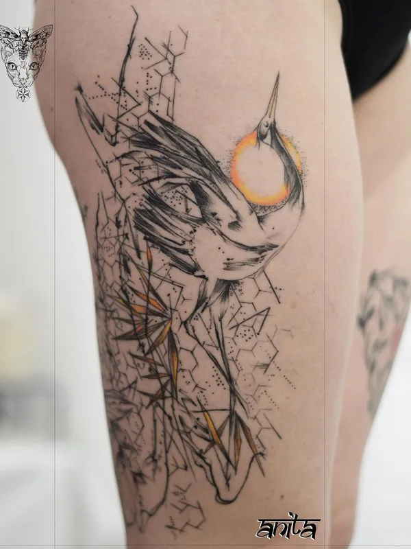 female color sketch 纹身 在 thigh #57201 | 纹身师 Anita Rossi