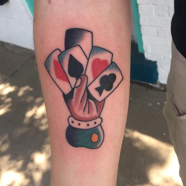 Old School Playing cards, Hand tattoo on Forearm