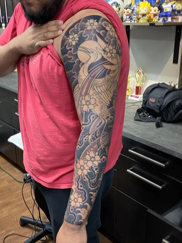 male black and grey japanese tatuaje en full sleeve #57235 | Tatuador Declan Sweeney