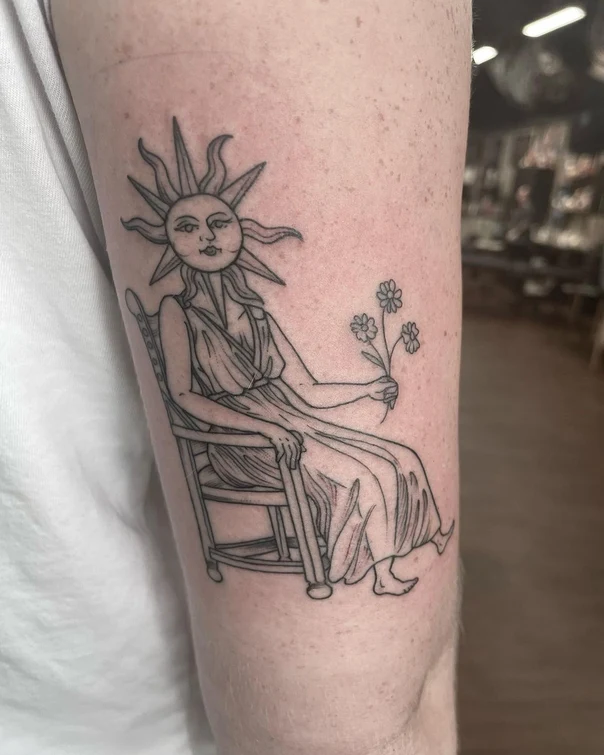 Linework Sun, Figure tattoo on Forearm