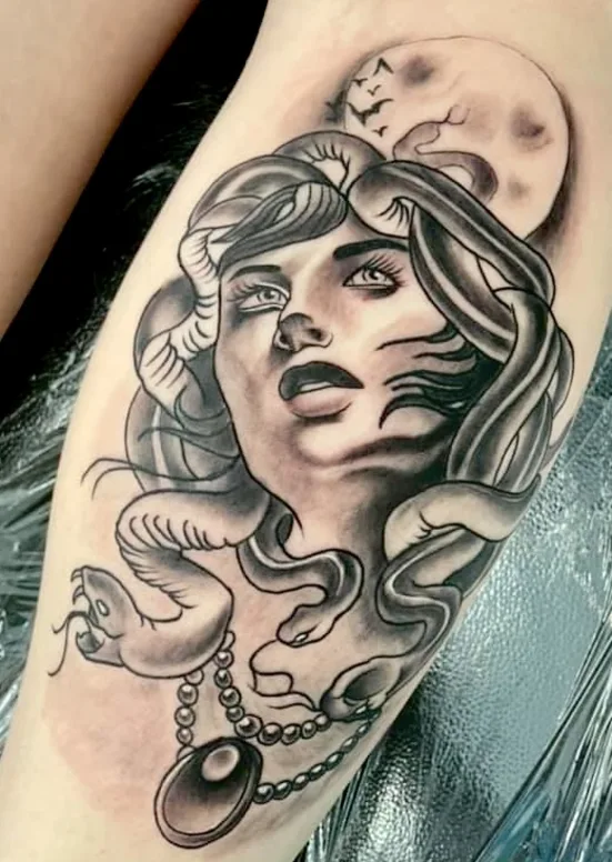 black and grey black and grey tattoo on thigh #57328 | Tattoo Artist James Keller