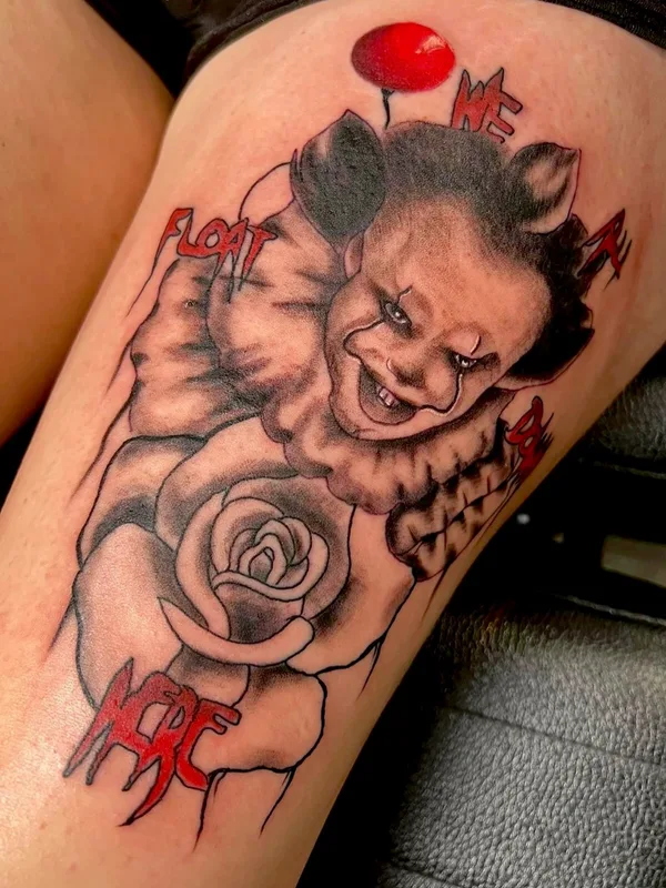color black and grey tattoo on thigh #57333 | Tattoo Artist James Keller