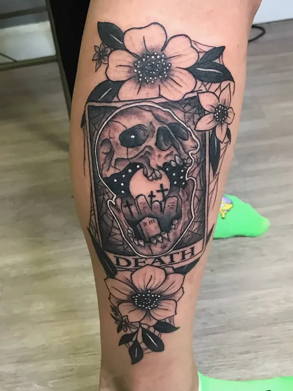 black and grey black and grey Tatuaggio su calf #57366 | Tatuatore Kamberly Ledford