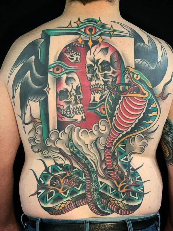 male color neo traditional Tatuagem em full back #57382 | Tatuador Jason Thomas