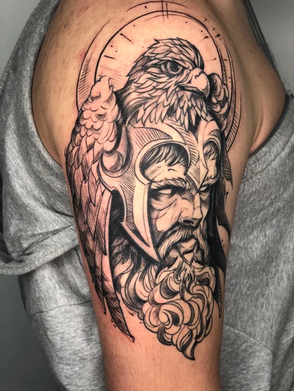 Блэкворк Eagle, Face tattoo на Плечо
