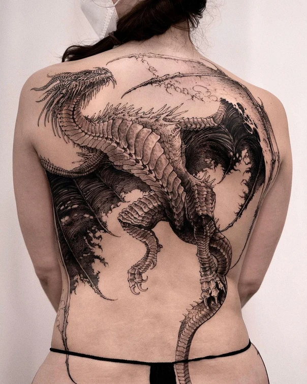 Realism Dragon tattoo on Full Back