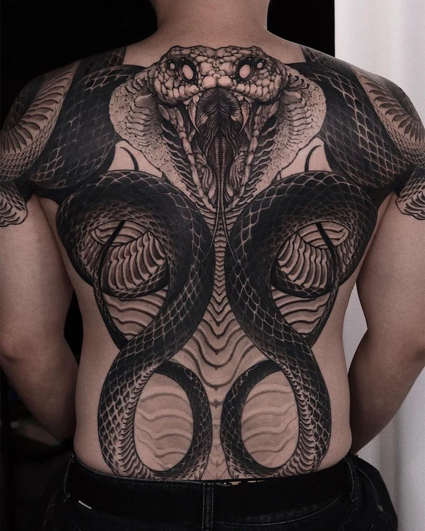 Realism Snake tattoo on Full Back
