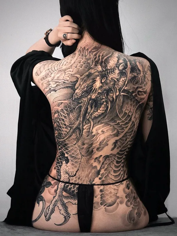 female black and grey japanese татуировка на full back #57454 | Тату мастер Hoon_unco