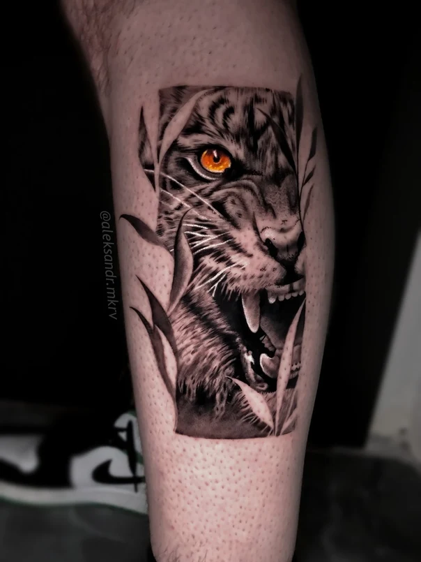 Realism Tiger tattoo on Calf