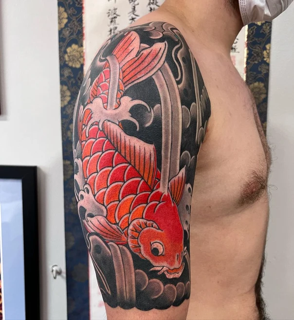 Japanese Koi fish, Water tattoo on Full Sleeve